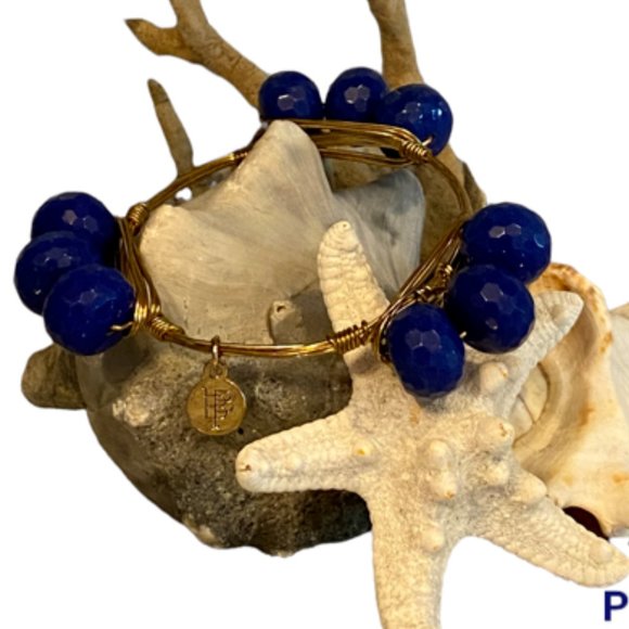 Bourbon & Boweties Bangle Bracelet, Blue Acrylic Beads #madeintheUSA - Picture 3 of 4